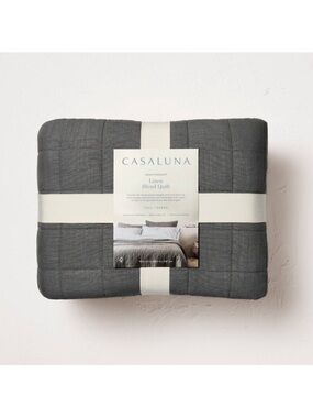 Casaluna Charcoal Quilted Linen-Blend Quilt